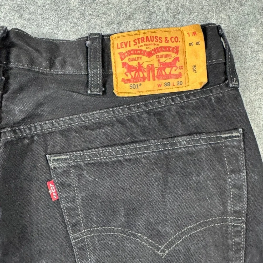 Levis 501 Original Fit Mens Black Straight Leg Button Fly Jeans 36x28 Faded Work